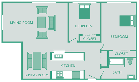 two bed one bath floor plan for westview apartments